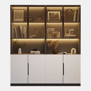 Vitrine moderna 30x160x200 cm - Portas de vidro, com LED, temperatura de cor ajustável - Branco com decoração preta