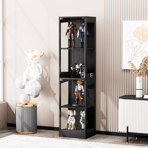 Vitrine de vidro 40 x 35 x 165 cm - 4 prateleiras, LED, portas de vidro, sensor inteligente - Preto Vitrine de vidro 40 x 35 x 165 cm - 4 prateleiras, LED, portas de vidro, sensor inteligente - Preto