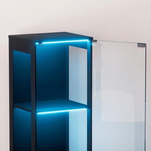Vitrine de vidro 40 x 35 x 165 cm - 4 prateleiras, LED, portas de vidro, sensor inteligente - Preto Vitrine de vidro 40 x 35 x 165 cm - 4 prateleiras, LED, portas de vidro, sensor inteligente - Preto