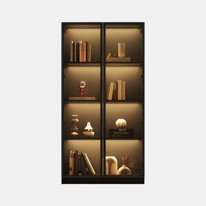 Vitrine de vidro 80x40x160 cm - Vitrine de porta dupla com iluminação LED APP, prateleiras móveis - Cor preta