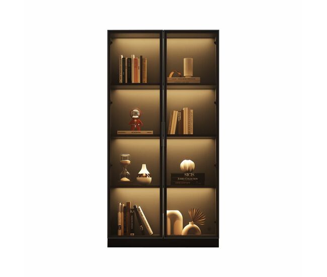 Vitrina de vidrio 80x40x160 cm - vitrina de doble puerta con iluminación led app, estantes móviles - color negro