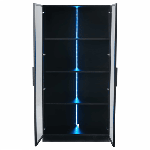 Vitrine de vidro 80x40x160 cm - Vitrine de porta dupla com iluminação LED APP, prateleiras móveis - Cor preta Vitrine de vidro 80x40x160 cm - Vitrine de porta dupla com iluminação LED APP, prateleiras móveis - Cor preta