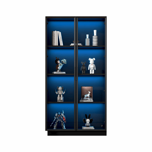 Vitrine de vidro 80x40x160 cm - Vitrine de porta dupla com iluminação LED APP, prateleiras móveis - Cor preta Vitrine de vidro 80x40x160 cm - Vitrine de porta dupla com iluminação LED APP, prateleiras móveis - Cor preta