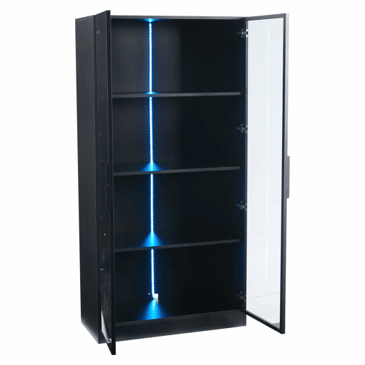 Vitrine de vidro 80x40x160 cm - Vitrine de porta dupla com iluminação LED APP, prateleiras móveis - Cor preta Vitrine de vidro 80x40x160 cm - Vitrine de porta dupla com iluminação LED APP, prateleiras móveis - Cor preta