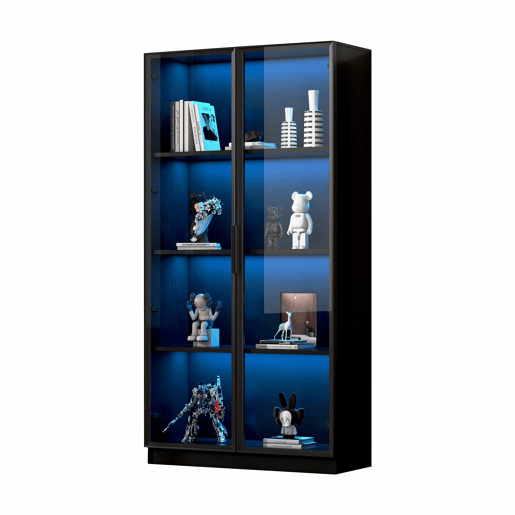 Vitrine de vidro 80x40x160 cm - Vitrine de porta dupla com iluminação LED APP, prateleiras móveis - Cor preta Vitrine de vidro 80x40x160 cm - Vitrine de porta dupla com iluminação LED APP, prateleiras móveis - Cor preta