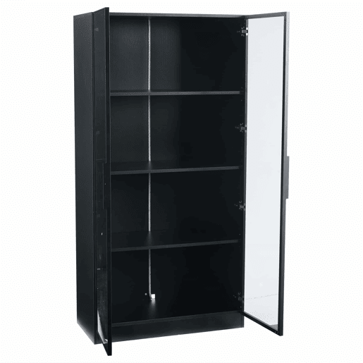 Vitrine de vidro 80x40x160 cm - Vitrine de porta dupla com iluminação LED APP, prateleiras móveis - Cor preta Vitrine de vidro 80x40x160 cm - Vitrine de porta dupla com iluminação LED APP, prateleiras móveis - Cor preta