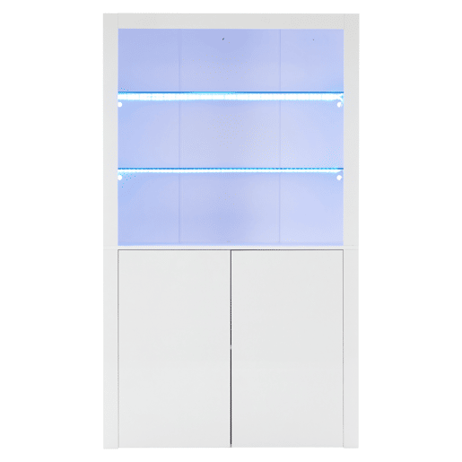 Aparador para sofá 100x35x170 cm - Armário de arrumação de alto brilho com luzes LED, vitrina com vidro temperado - Branco