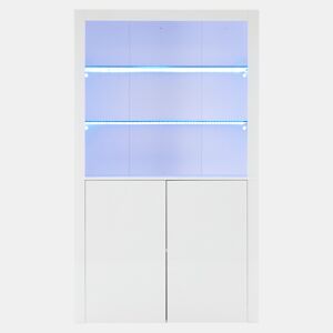 Aparador para sofá 100x35x170 cm - Armário de arrumação de alto brilho com luzes LED, vitrina com vidro temperado - Branco