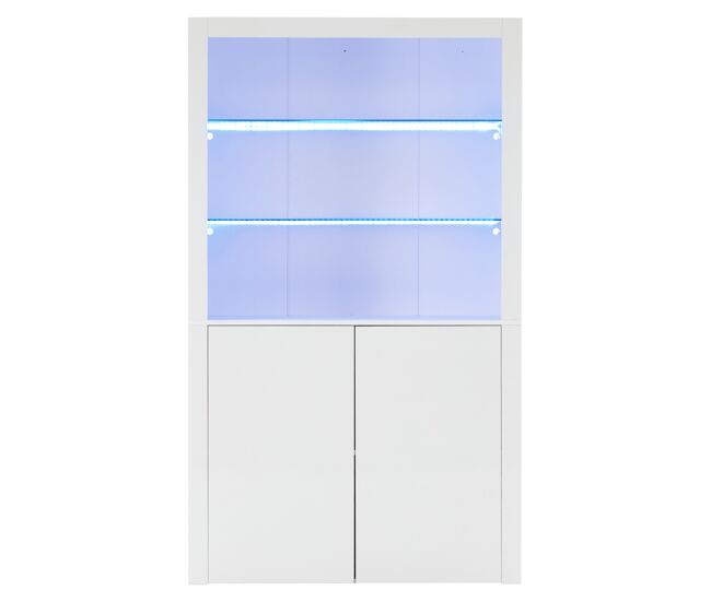 Sofa-sideboard 100x35x170 cm - hochglanz-aufbewahrungsschrank mit led-leuchten, vitrinenschrank mit gehärtetem glas - blanco