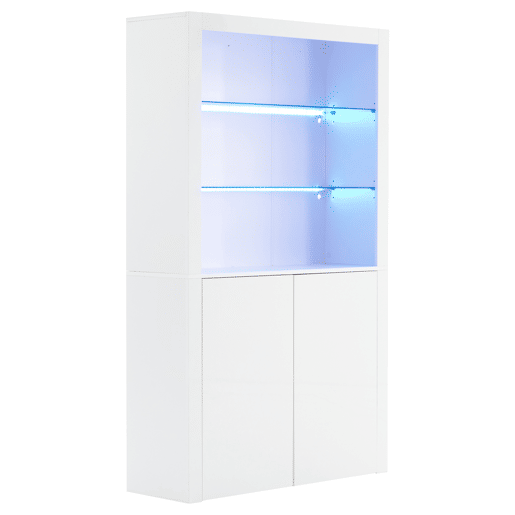 Aparador para sofá 100x35x170 cm - Armário de arrumação de alto brilho com luzes LED, vitrina com vidro temperado - Branco