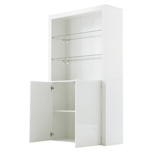 Aparador para sofá 100x35x170 cm - Armário de arrumação de alto brilho com luzes LED, vitrina com vidro temperado - Branco