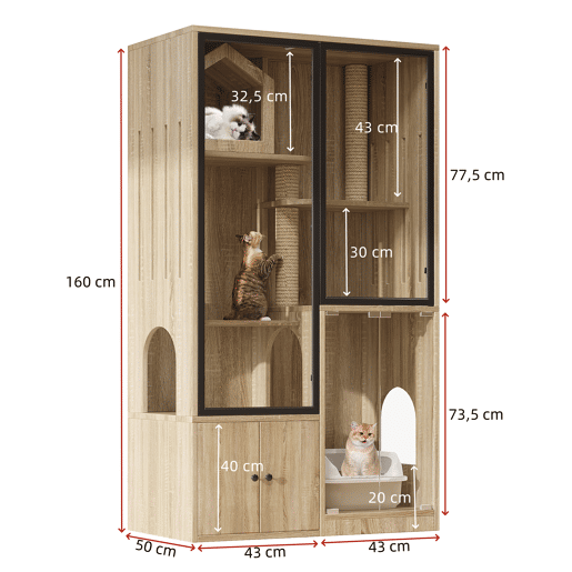 Casa para gatos 90x50x160 cm - 4 andares, resistente ao inverno, com poste para arranhar - Natural Casa para gatos 90x50x160 cm - 4 andares, resistente ao inverno, com poste para arranhar - Natural