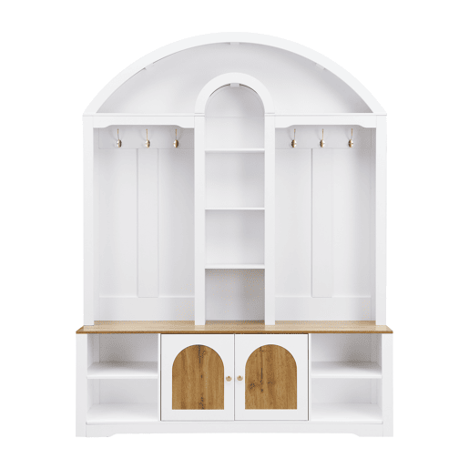 Armário de entrada 100x50 cm - multifuncional com sapateira, prateleiras e ganchos - Branco Armário de entrada 100x50 cm - multifuncional com sapateira, prateleiras e ganchos - Branco