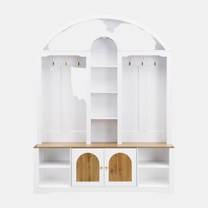 Armário de entrada 100x50 cm - multifuncional com sapateira, prateleiras e ganchos - Branco