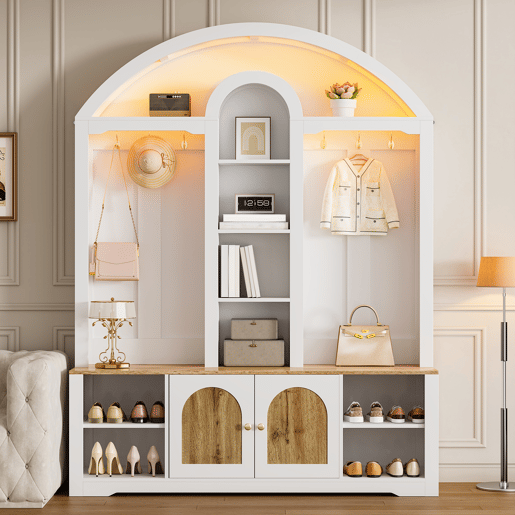 Armário de entrada 100x50 cm - multifuncional com sapateira, prateleiras e ganchos - Branco Armário de entrada 100x50 cm - multifuncional com sapateira, prateleiras e ganchos - Branco