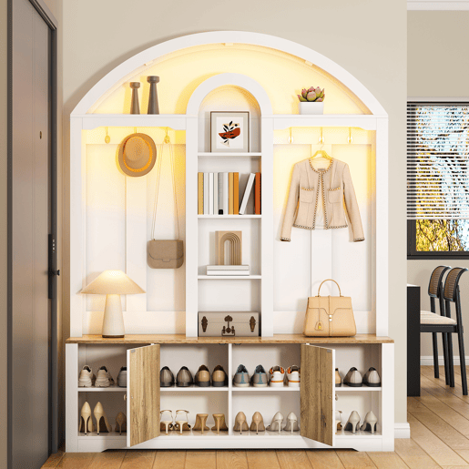 Armário de entrada 100x50 cm - multifuncional com sapateira, prateleiras e ganchos - Branco Armário de entrada 100x50 cm - multifuncional com sapateira, prateleiras e ganchos - Branco