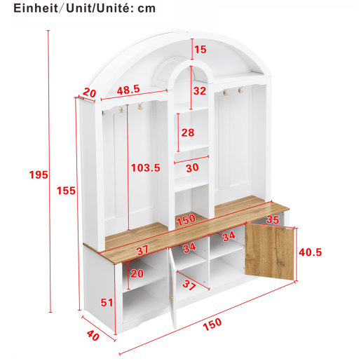 Armário de entrada 100x50 cm - multifuncional com sapateira, prateleiras e ganchos - Branco Armário de entrada 100x50 cm - multifuncional com sapateira, prateleiras e ganchos - Branco