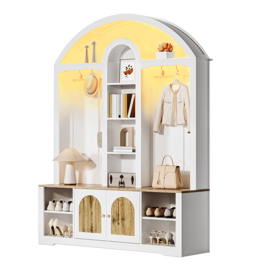 Armário de entrada 100x50 cm - multifuncional com sapateira, prateleiras e ganchos - Branco Armário de entrada 100x50 cm - multifuncional com sapateira, prateleiras e ganchos - Branco