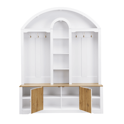 Armário de entrada 100x50 cm - multifuncional com sapateira, prateleiras e ganchos - Branco Armário de entrada 100x50 cm - multifuncional com sapateira, prateleiras e ganchos - Branco