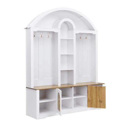 Armário de entrada 100x50 cm - multifuncional com sapateira, prateleiras e ganchos - Branco Armário de entrada 100x50 cm - multifuncional com sapateira, prateleiras e ganchos - Branco