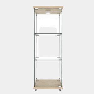 Vitrine moderna em vidro 120 x 42,5 x 36,5 cm - LED, 1 porta, 3 prateleiras, estilo natural - Natural