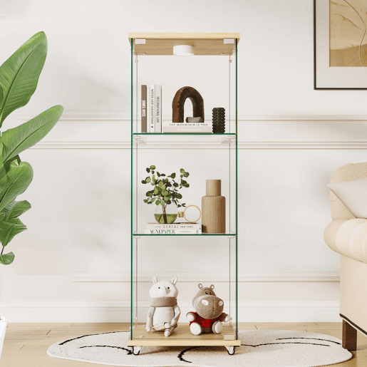 Vitrine moderna em vidro 120 x 42,5 x 36,5 cm - LED, 1 porta, 3 prateleiras, estilo natural - Natural Vitrine moderna em vidro 120 x 42,5 x 36,5 cm - LED, 1 porta, 3 prateleiras, estilo natural - Natural