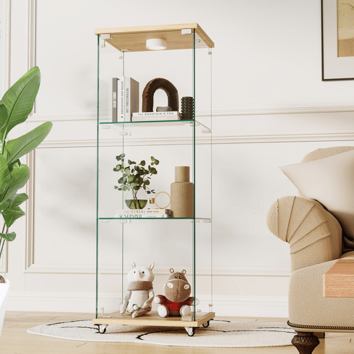 Vitrine moderna em vidro 120 x 42,5 x 36,5 cm - LED, 1 porta, 3 prateleiras, estilo natural - Natural Vitrine moderna em vidro 120 x 42,5 x 36,5 cm - LED, 1 porta, 3 prateleiras, estilo natural - Natural
