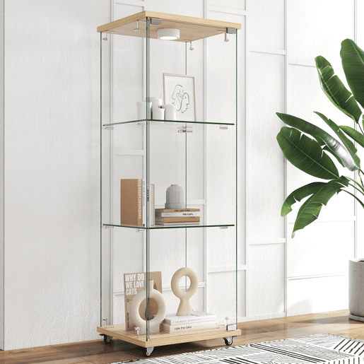 Vitrine moderna em vidro 120 x 42,5 x 36,5 cm - LED, 1 porta, 3 prateleiras, estilo natural - Natural Vitrine moderna em vidro 120 x 42,5 x 36,5 cm - LED, 1 porta, 3 prateleiras, estilo natural - Natural