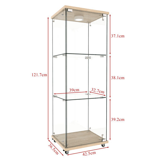 Vitrine moderna em vidro 120 x 42,5 x 36,5 cm - LED, 1 porta, 3 prateleiras, estilo natural - Natural Vitrine moderna em vidro 120 x 42,5 x 36,5 cm - LED, 1 porta, 3 prateleiras, estilo natural - Natural