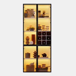 Vitrine 80x35x200 cm - Portas de vidro, LED, prateleiras e porta-garrafas - Branco
