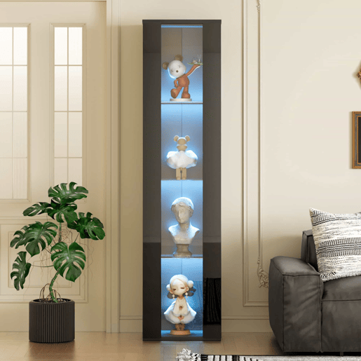 Vitrine multifuncional 40x29x170 cm - Painel de vidro, luz LED com mudança de cor, controle remoto, design simples - Preto Vitrine multifuncional 40x29x170 cm - Painel de vidro, luz LED com mudança de cor, controle remoto, design simples - Preto