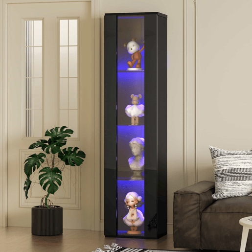 Vitrine multifuncional 40x29x170 cm - Painel de vidro, luz LED com mudança de cor, controle remoto, design simples - Preto Vitrine multifuncional 40x29x170 cm - Painel de vidro, luz LED com mudança de cor, controle remoto, design simples - Preto