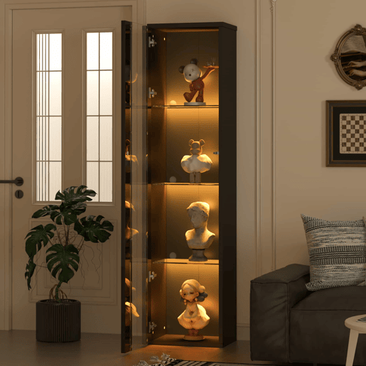 Vitrine multifuncional 40x29x170 cm - Painel de vidro, luz LED com mudança de cor, controle remoto, design simples - Preto Vitrine multifuncional 40x29x170 cm - Painel de vidro, luz LED com mudança de cor, controle remoto, design simples - Preto
