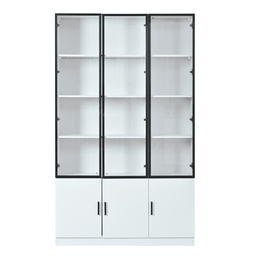 Vitrine 120x32x200 cm - 6 portas, vidro com LED, móvel multifuncional - Branco Vitrine 120x32x200 cm - 6 portas, vidro com LED, móvel multifuncional - Branco