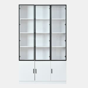 Vitrine 120x32x200 cm - 6 portas, vidro com LED, móvel multifuncional - Branco
