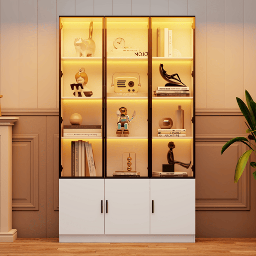 Vitrine 120x32x200 cm - 6 portas, vidro com LED, móvel multifuncional - Branco Vitrine 120x32x200 cm - 6 portas, vidro com LED, móvel multifuncional - Branco