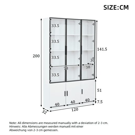 Vitrine 120x32x200 cm - 6 portas, vidro com LED, móvel multifuncional - Branco Vitrine 120x32x200 cm - 6 portas, vidro com LED, móvel multifuncional - Branco