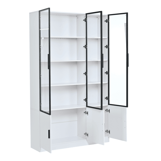 Vitrine 120x32x200 cm - 6 portas, vidro com LED, móvel multifuncional - Branco Vitrine 120x32x200 cm - 6 portas, vidro com LED, móvel multifuncional - Branco