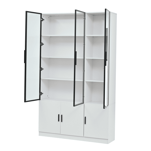 Vitrine 120x32x200 cm - 6 portas, vidro com LED, móvel multifuncional - Branco Vitrine 120x32x200 cm - 6 portas, vidro com LED, móvel multifuncional - Branco