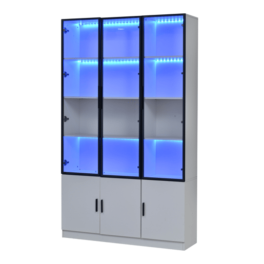 Vitrine 120x32x200 cm - 6 portas, vidro com LED, móvel multifuncional - Branco Vitrine 120x32x200 cm - 6 portas, vidro com LED, móvel multifuncional - Branco