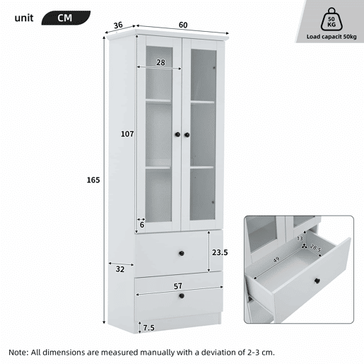 Vitrine LED moderna 165 cm - com USB, comando remoto 16 cores, 2 gavetas, prateleiras ajustáveis, portas basculantes - branco mate Vitrine LED moderna 165 cm - com USB, comando remoto 16 cores, 2 gavetas, prateleiras ajustáveis, portas basculantes - branco mate