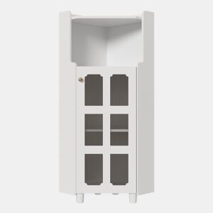 Armário de canto 63,5 x 124 cm - superfície lacada com iluminação LED e controlo por aplicação, design moderno e multifuncional - branco