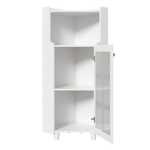Armário de canto 63,5 x 124 cm - superfície lacada com iluminação LED e controlo por aplicação, design moderno e multifuncional - branco Armário de canto 63,5 x 124 cm - superfície lacada com iluminação LED e controlo por aplicação, design moderno e multifuncional - branco