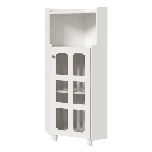 Armário de canto 63,5 x 124 cm - superfície lacada com iluminação LED e controlo por aplicação, design moderno e multifuncional - branco Armário de canto 63,5 x 124 cm - superfície lacada com iluminação LED e controlo por aplicação, design moderno e multifuncional - branco