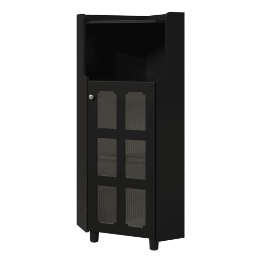 Armário de canto 63,5 x 124 cm - superfície lacada, iluminação LED, controlo por aplicação, design moderno multifuncional - preto Armário de canto 63,5 x 124 cm - superfície lacada, iluminação LED, controlo por aplicação, design moderno multifuncional - preto
