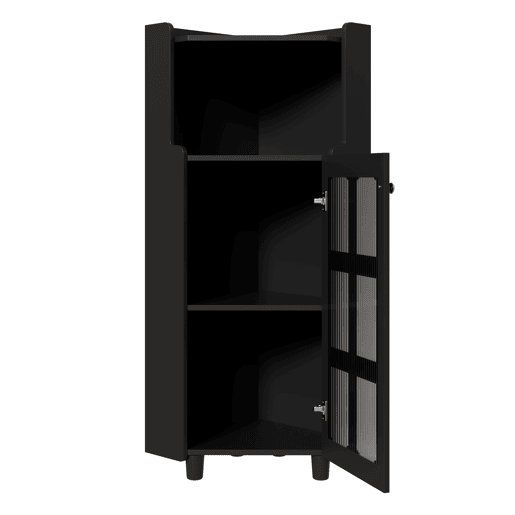 Armário de canto 63,5 x 124 cm - superfície lacada, iluminação LED, controlo por aplicação, design moderno multifuncional - preto Armário de canto 63,5 x 124 cm - superfície lacada, iluminação LED, controlo por aplicação, design moderno multifuncional - preto