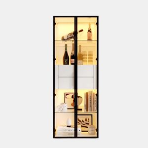 Vitrine 60x40x160 cm - Porta em vidro temperado, LED, 2 prateleiras e 2 gavetas - Preto e branco