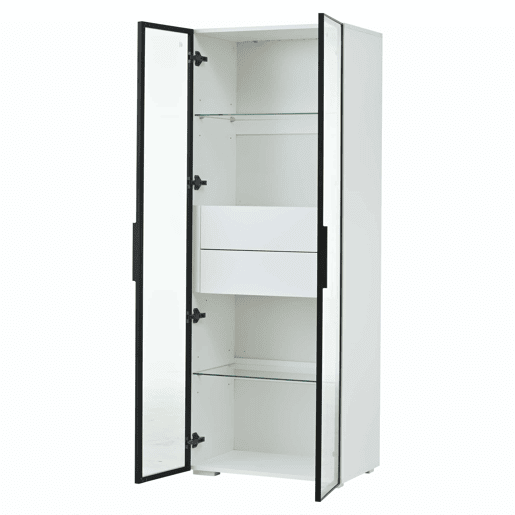 Vitrine 60x40x160 cm - Porta em vidro temperado, LED, 2 prateleiras e 2 gavetas - Preto e branco Vitrine 60x40x160 cm - Porta em vidro temperado, LED, 2 prateleiras e 2 gavetas - Preto e branco