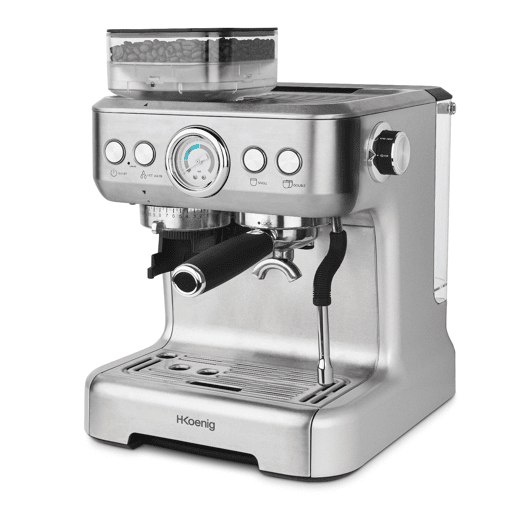 H.KOENIG Cafetera para espresso EXPRO980 con molinillo integrado, 20 Bares, 1620 W, Plata