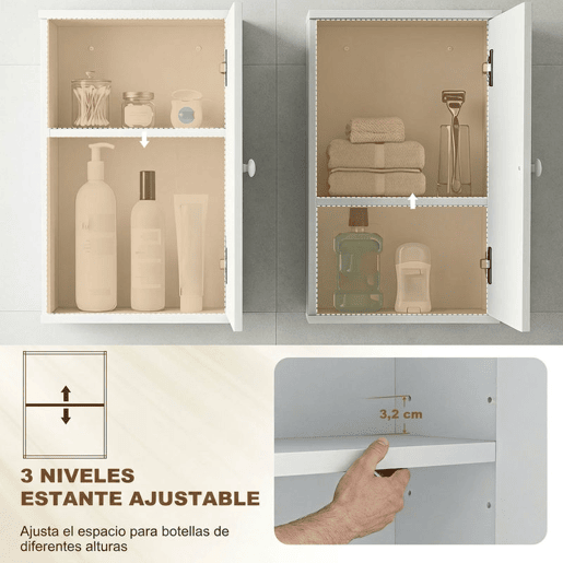 HOMCOM Armário de Parede para Casa de Banho, Armário Suspenso com Porta de Fecho Suave e Prateleira Ajustável, para Cozinha e Lavandaria, 30x14x50 cm, Branco HOMCOM Armário de Parede para Casa de Banho, Armário Suspenso com Porta de Fecho Suave e Prateleira Ajustável, para Cozinha e Lavandaria, 30x14x50 cm, Branco